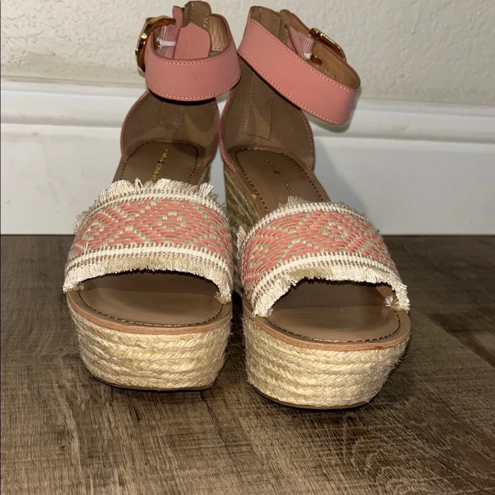 Tommy Hilfiger Pink and Cream Wedge Sandals with Ankle Strap nwot